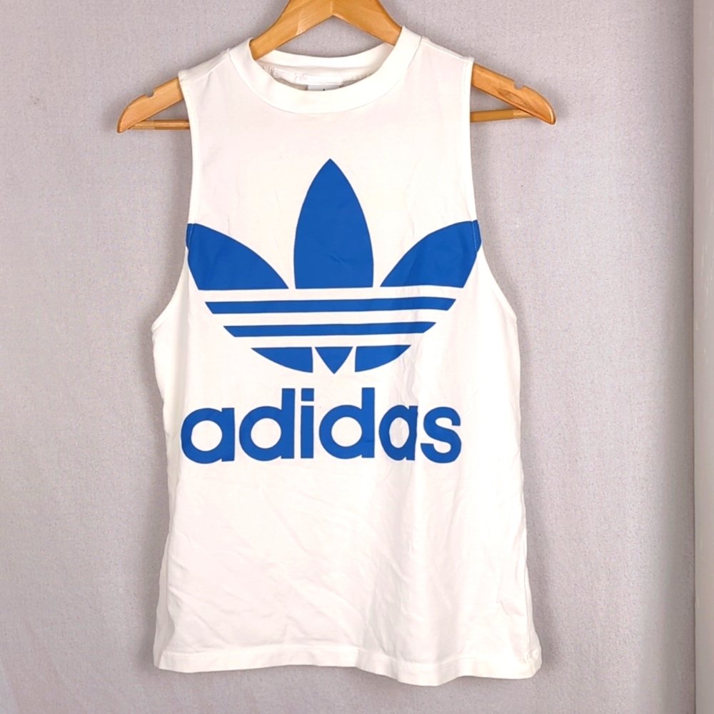 ADIDAS Women's Muscle Tank Top Blue White Sleeveless Top